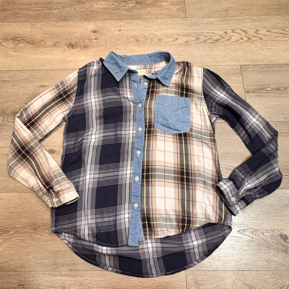 Thread & Supply Colorblock Plaid Button Down Shirt Womens Size Small S‎